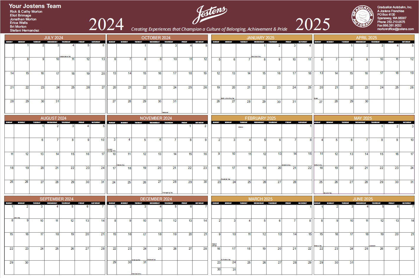 4'x6' Jostens Wall Calendar Vinyl School Year 2025-2026