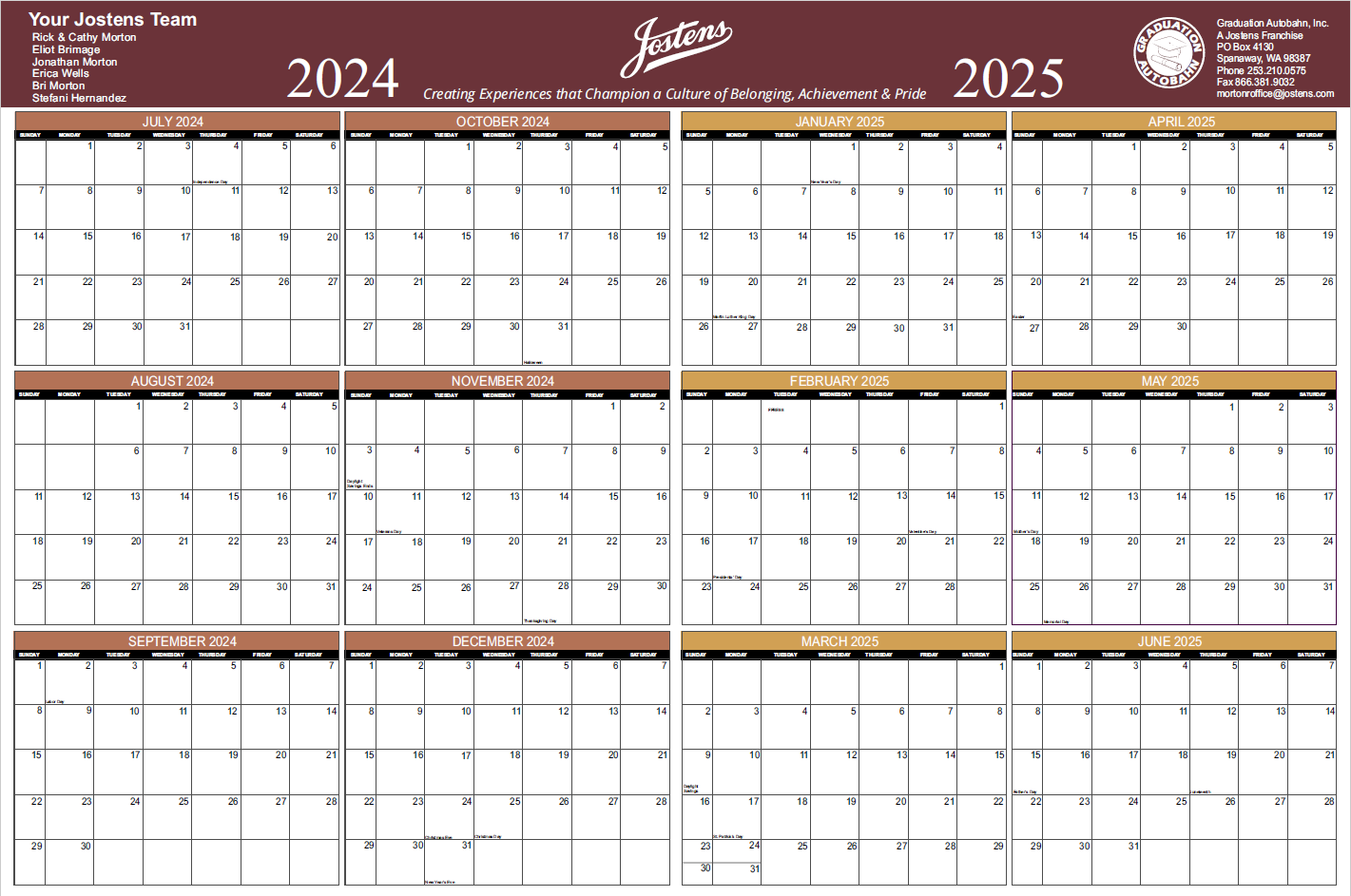 4'x6' Jostens Wall Calendar Vinyl School Year 2024-2025